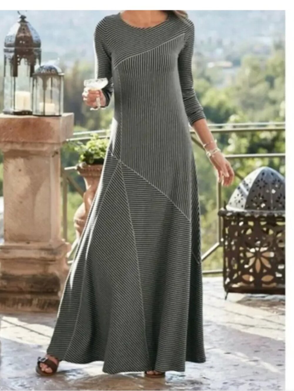 SOFT SURROUNDINGS Ryley Striped Maxi Lagenlook Stripe Dress size XS